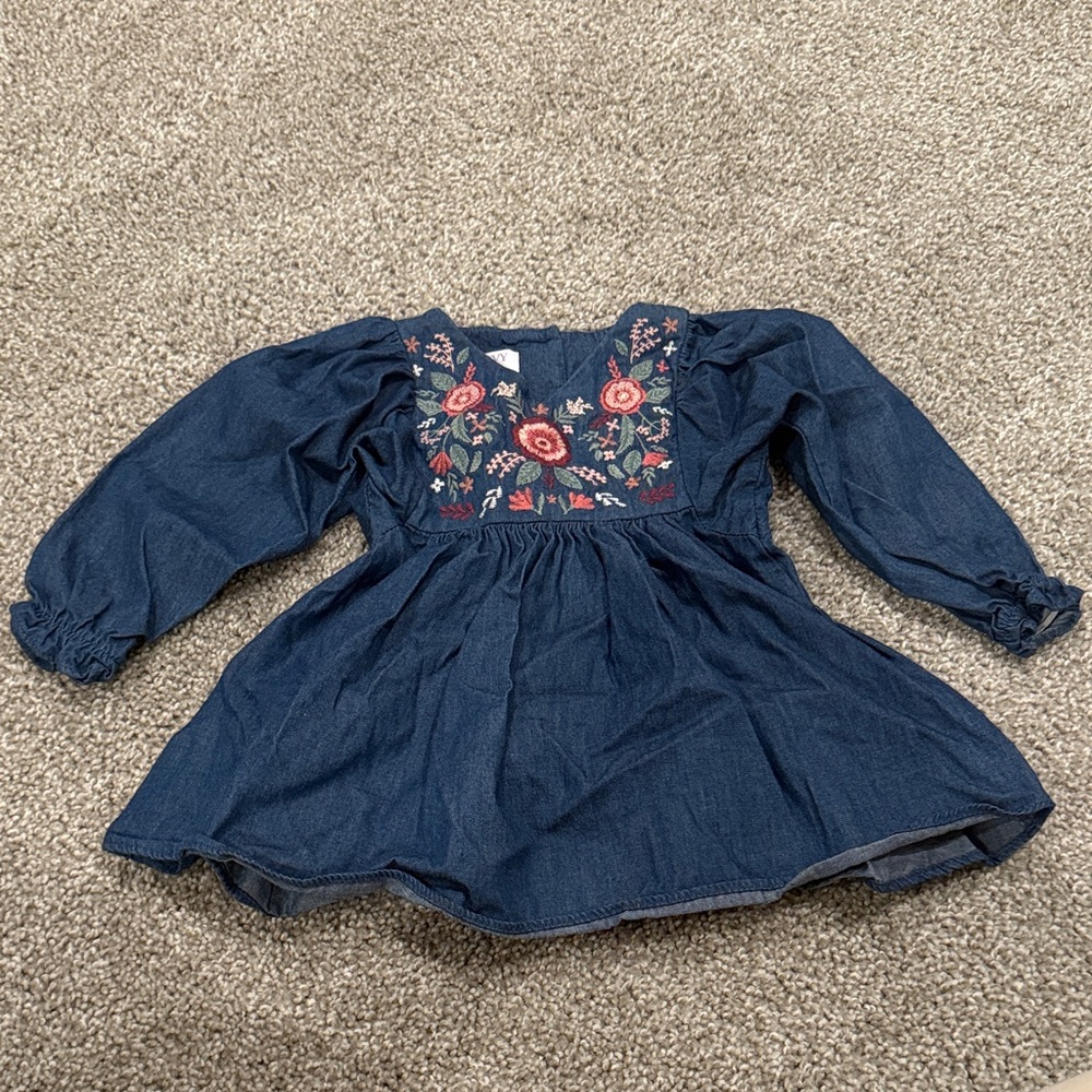18 month girls chambray and embroidered dress